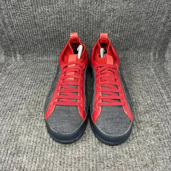 Ermenegildo Z Zegna Leather Knit Sneaker Casual Shoes Charcoal Grey Red Men 10.5